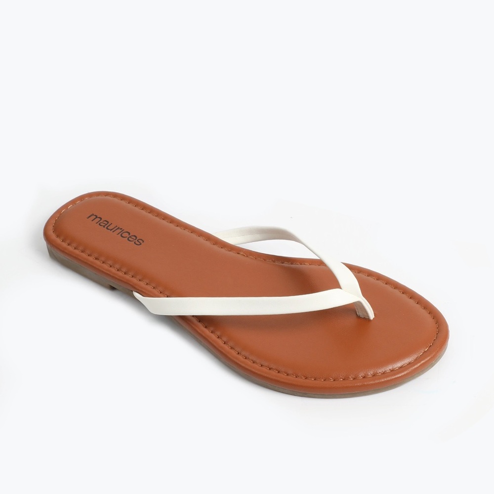 Maurices 11M White and Brown Sandals with Classic Thong Design